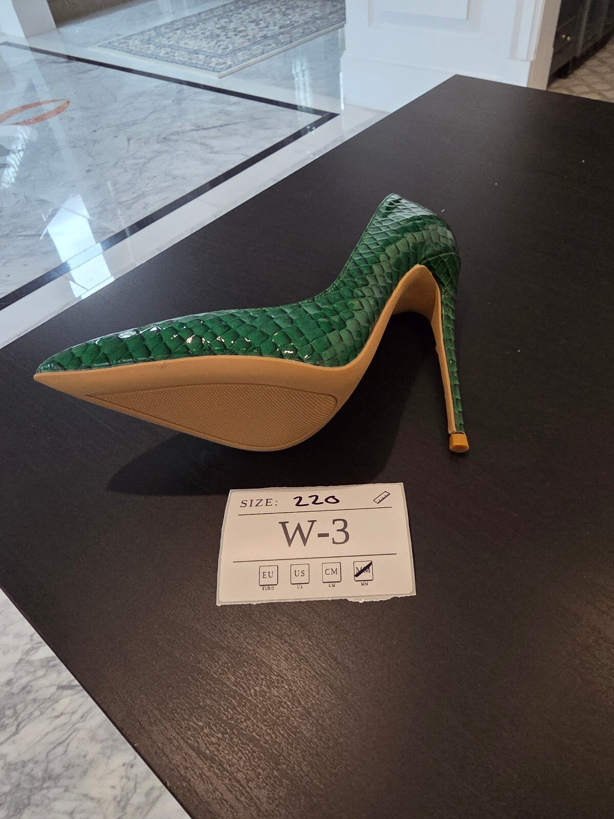 Green Snake Print Stiletto Heels - Women's
