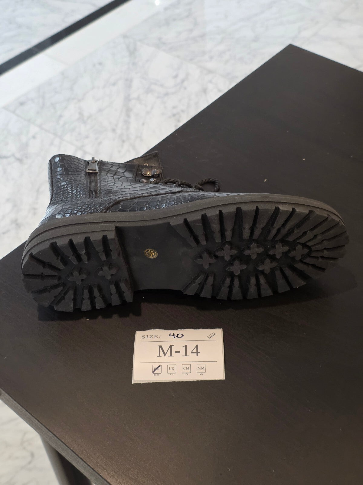 Men's Black Croc-Embossed Combat Boots