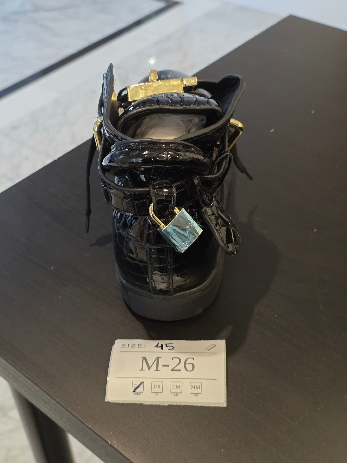 Men's Black Croc-Embossed High-Top Sneakers with Gold Accents