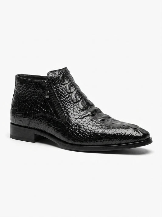 AI-updated primary image for Men's Black Croc-Embossed Leather Ankle Boots
