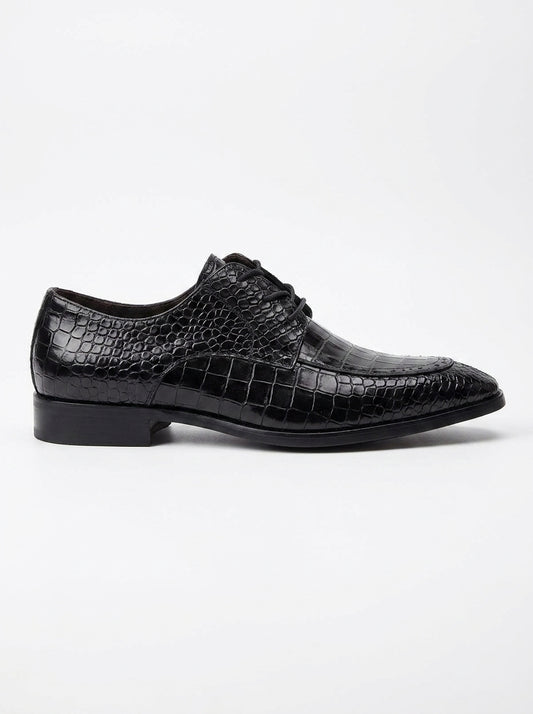 AI-updated primary image for Men's Black Croc-Embossed Leather Dress Shoes