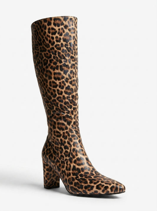 AI-updated primary image for Leopard Print Knee-High Boots, Women's