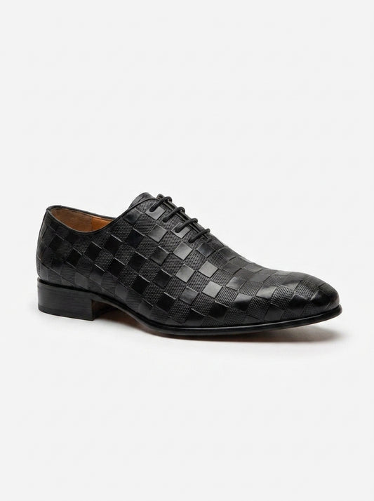 AI-updated primary image for Men's Black Checkered Leather Dress Shoes