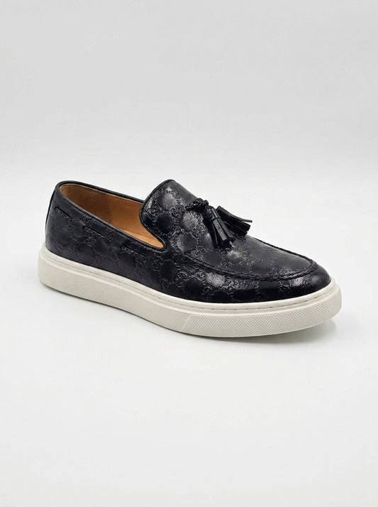AI-updated primary image for Men's Black Checkered Tassel Loafers