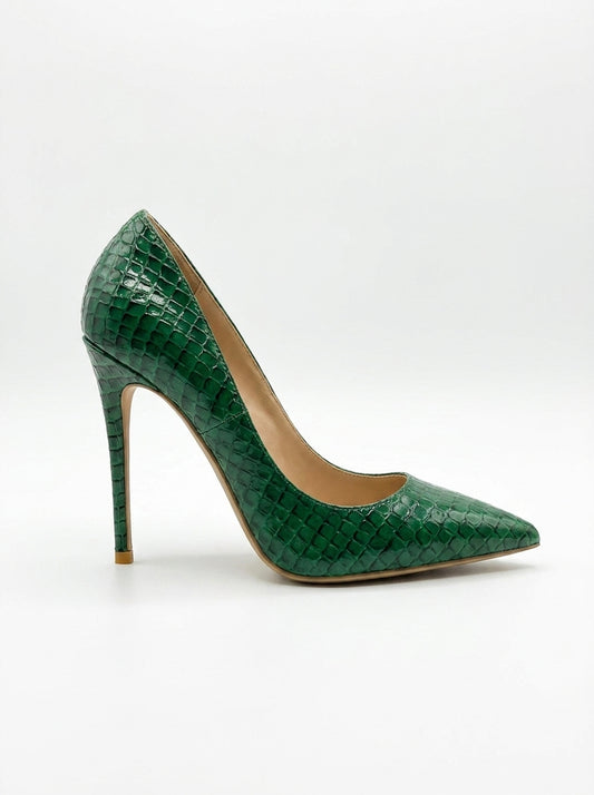 AI-updated primary image for Green Snake Print Stiletto Heels - Women's