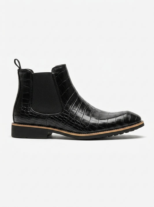 AI-updated primary image for Men's Black Croc-Embossed Chelsea Boots