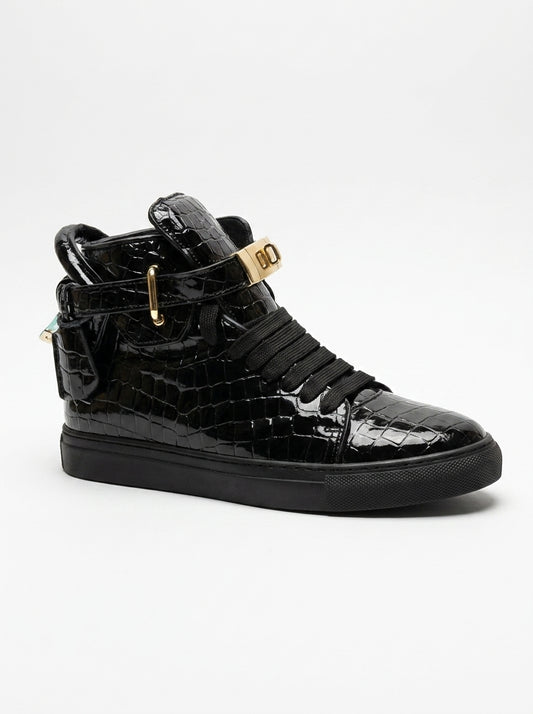 AI-updated primary image for Men's Black Croc-Embossed High-Top Sneakers