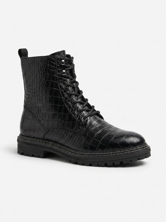 AI-updated primary image for Men's Black Croc-Embossed Combat Boots