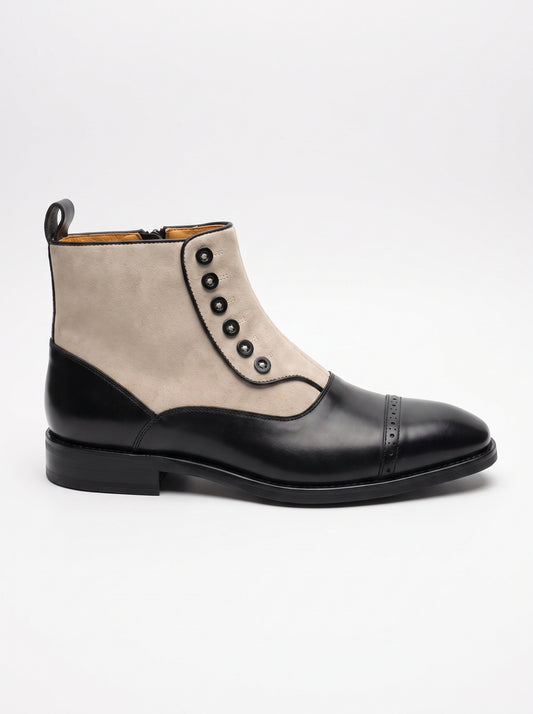 AI-updated primary image for Men's Black & Gray Leather Button Boots