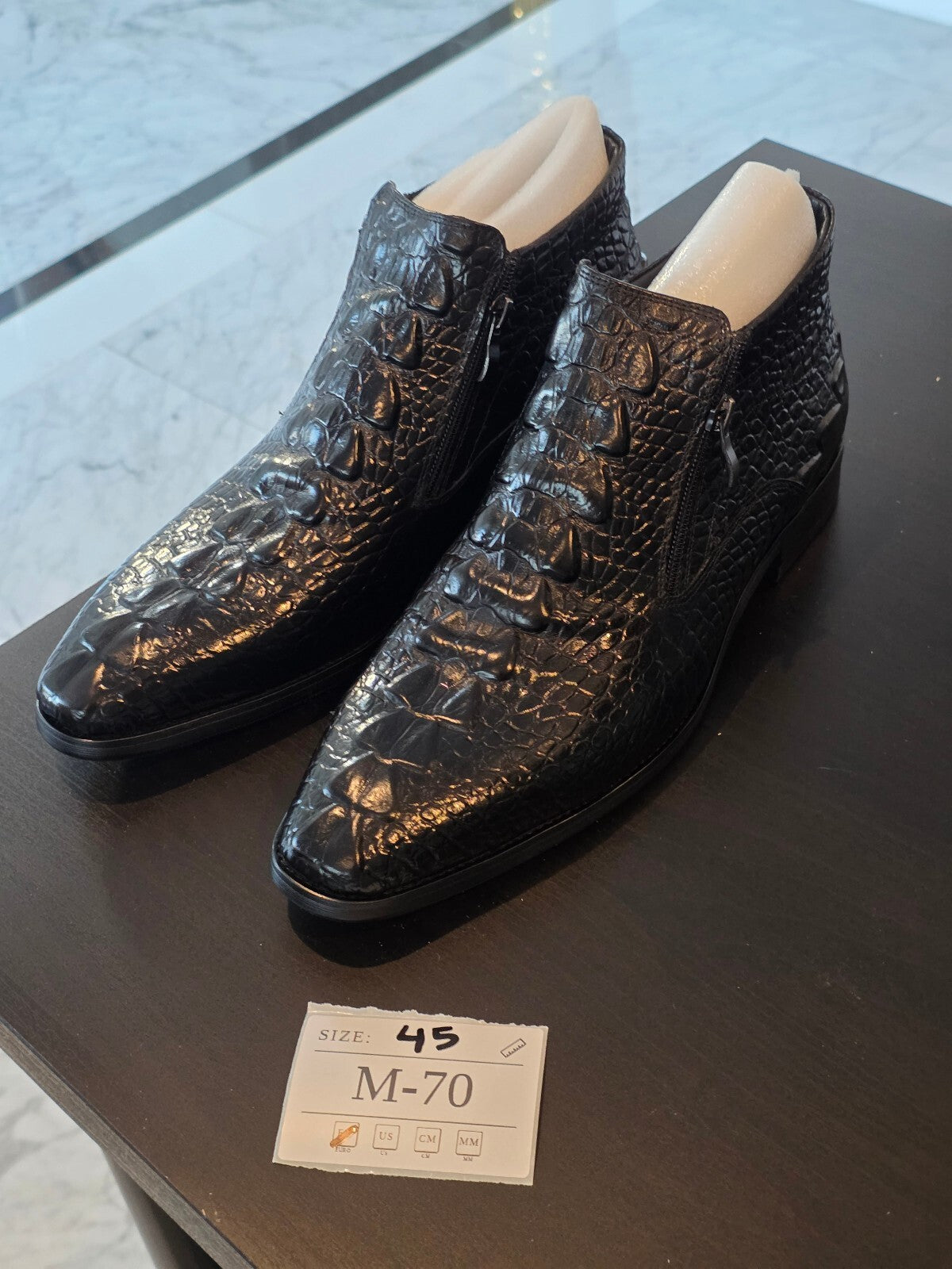 Men's Black Croc-Embossed Leather Ankle Boots