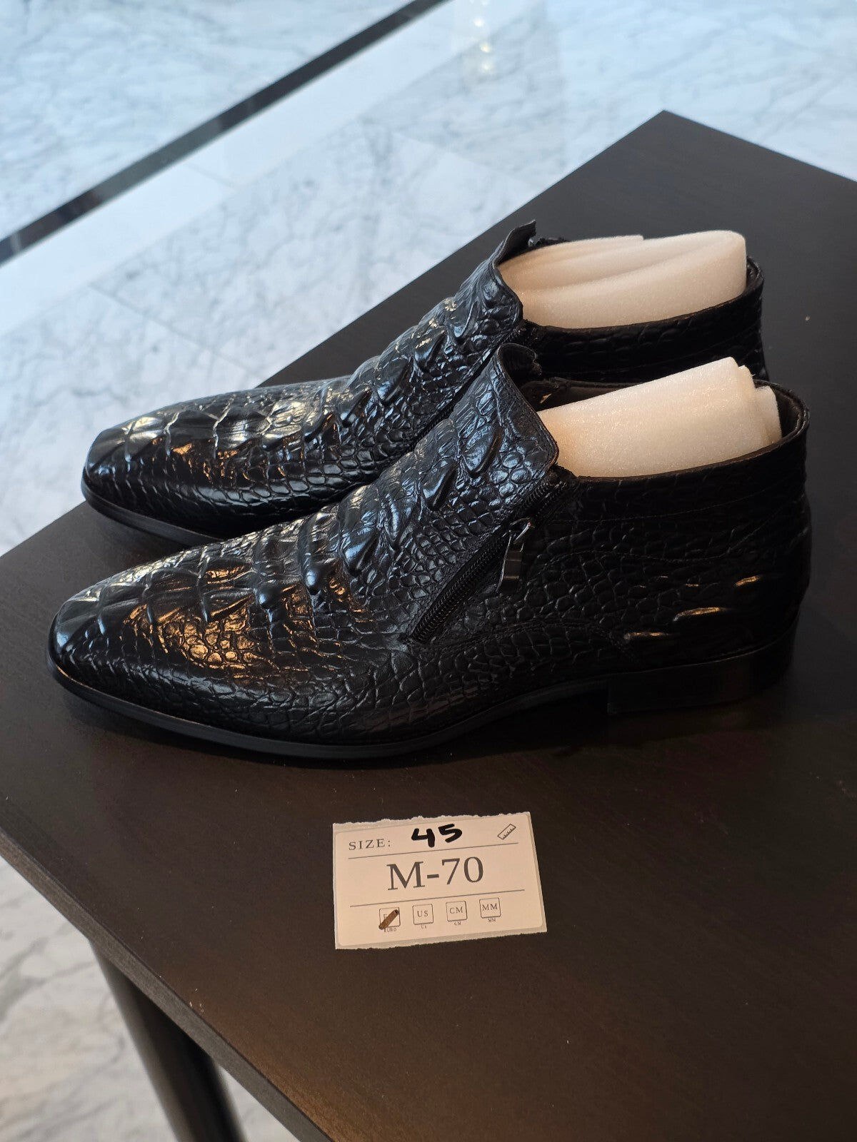 Men's Black Croc-Embossed Leather Ankle Boots